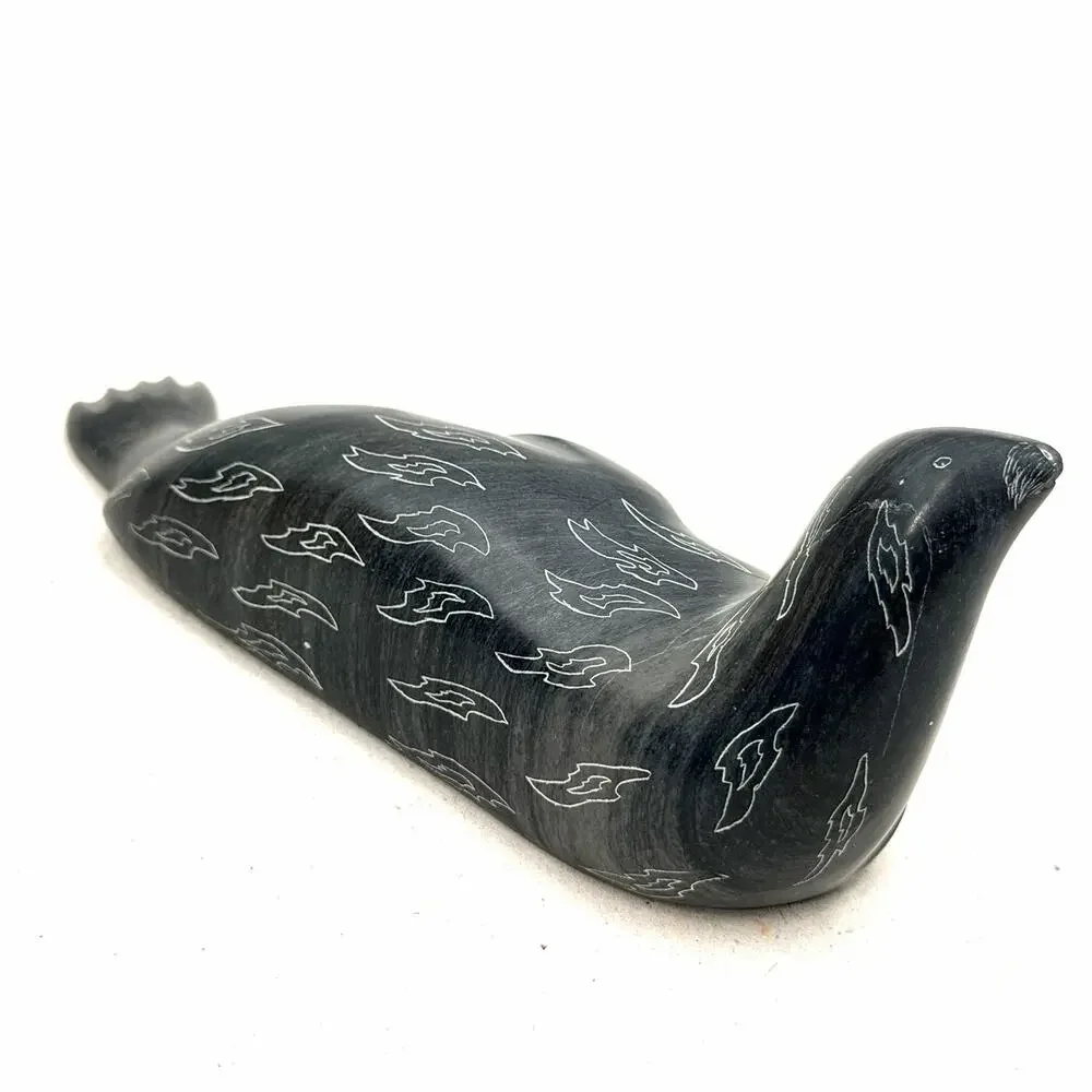 Vintage Soapstone Seal Sculpture Hand Carved Eskimo Art Esquimau Canada